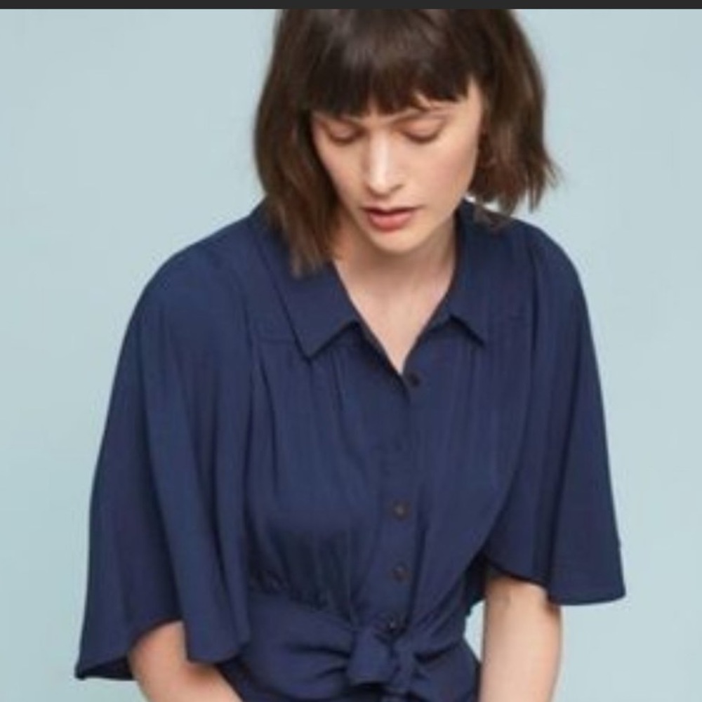 Anthropologie Navy Blue Button-Up Top